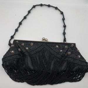 Black Beaded Clutch Evening Bag